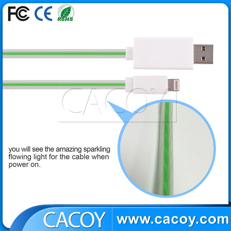 Visible flowing LED light up cable